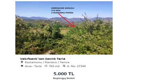 Vakıfbank Satılık Tarla / Arsa İlanları! 851 M2 Arsa Sadece 10 Bin Lira