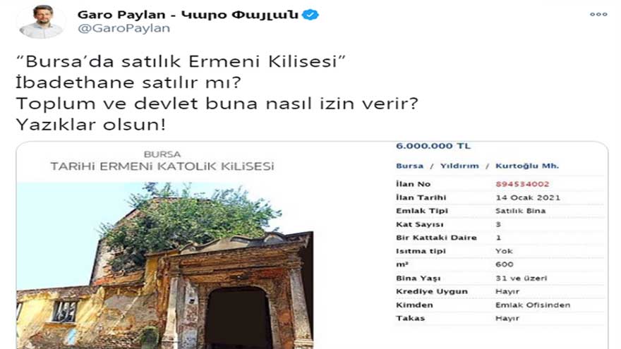 Bursa'da Satılık Ermeni Kilisesi Kamulaştırma Tartışması Başlattı!