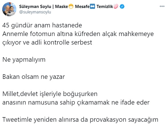 Kendisine Ve Annesine Küfreden Şahıs Serbest Kalınca İçişleri Bakanı Süleyman Soylu Çileden Çıkıp Sert Tepki Gösterdi!