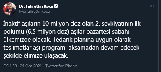 Sağlık Bakanı Fahrettin Koca'dan Son Dakika Açıklaması! Tarih Verildi, Aşılar Türkiye'ye Geliyor!