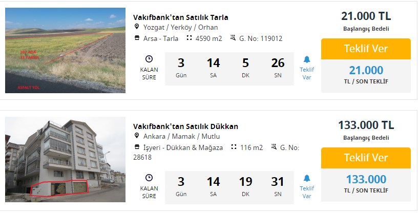 Yüzde 20 İndirim Fırsatı ve Avantajlı Kredi Kampanyasıyla Vakıfbank Ev, İşyeri, Arsa Satışı