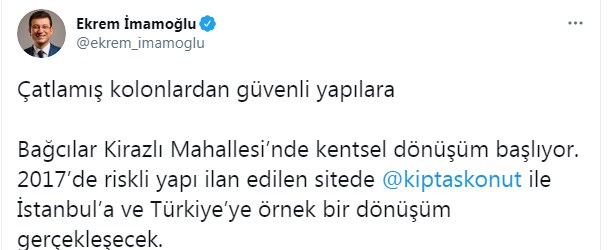 İBB Başkanı İmamoğlu'ndan KİPTAŞ ile Bağcılar'a Kentsel Dönüşüm Açıklaması