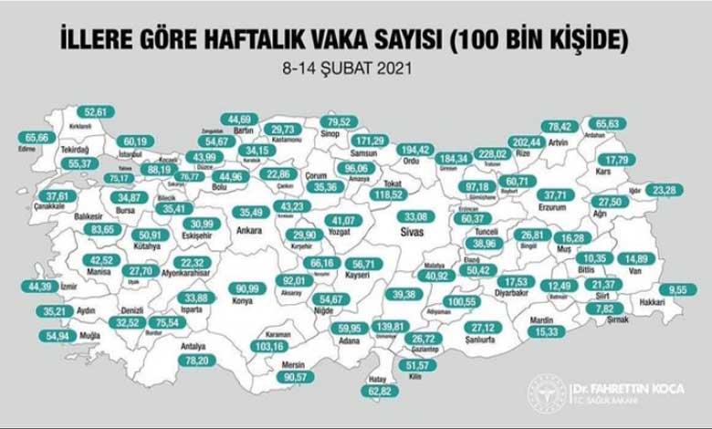 İllere Göre Haftalık Vaka Sayısı Rakamları Haritası Açıklandı! En Az ve En Çok Koronavirüs Tanısı Konulan İller Hangisi?