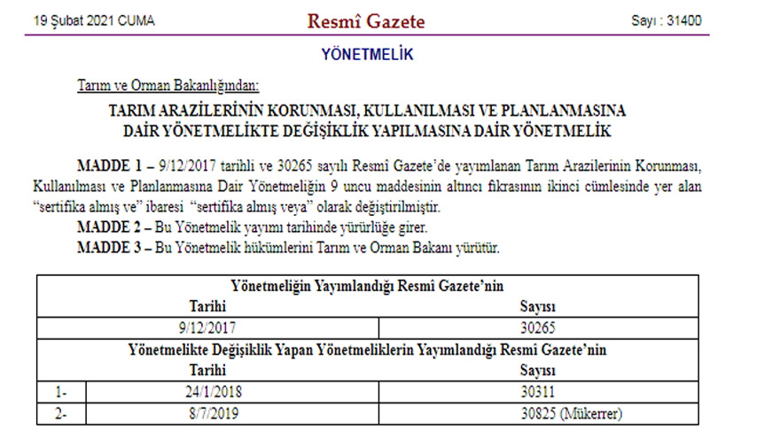 Tarım Arazilerinin Korunması, Kullanılması ve Planlanmasına Dair Yönetmelik Değiştirildi!