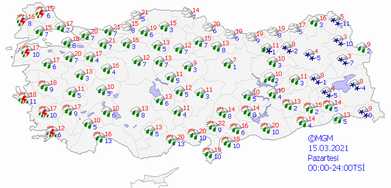 Meterolojiden 3 Uyarı Birden! Kuvvetli Sağanak Yağış, Çığ ve Don İllere Göre Harita