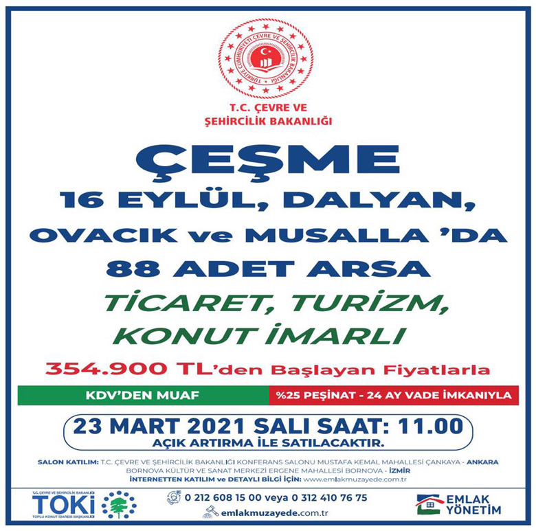 TOKİ Çeşme'de Ticaret, Turizm, Konut İmarlı 88 Arsayı KDV'siz Satışa Çıkardı