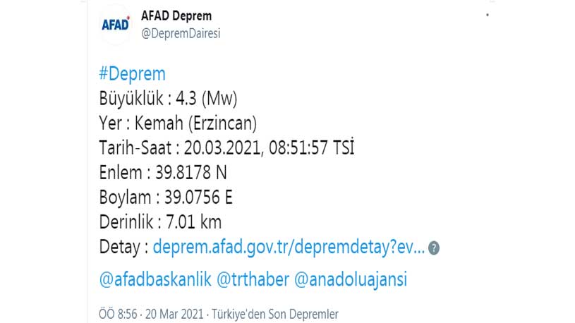 AFAD'dan Son Dakika Açıklaması: Erzincan'da Korkutan Deprem!