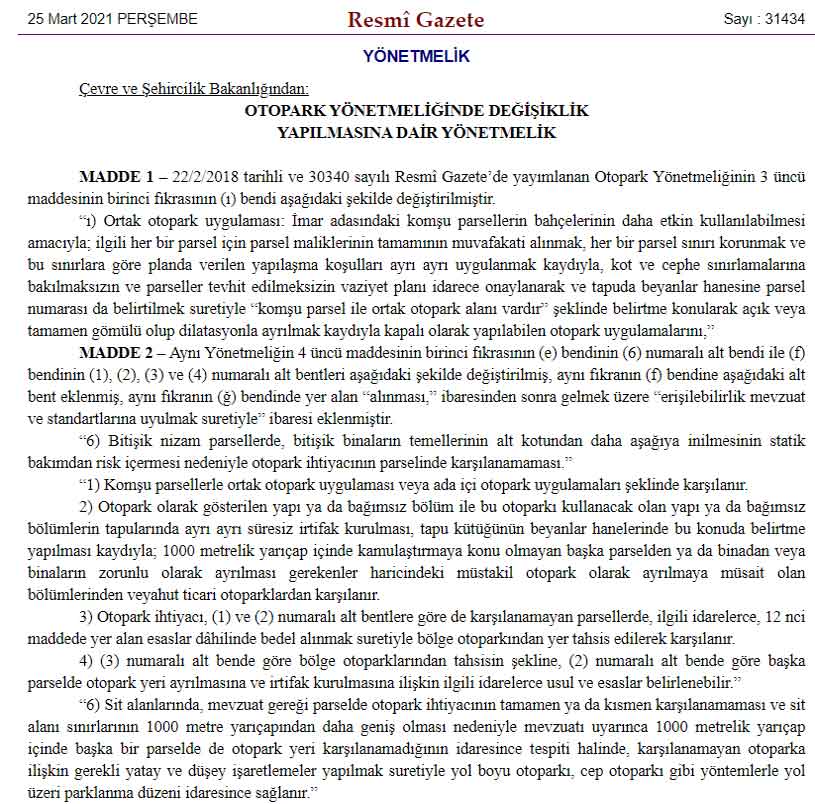 Son Dakika: Otopark Yönetmeliği 2021 Değişti!