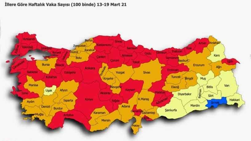 Son Risk Haritası Tablosu: Tek Bir Mavi İl Kaldı, Harita Kızardı! Yasaklar Geri Gelecek Mi, Ramazan Bayramı'nda Yasak Olacak Mı 2021?