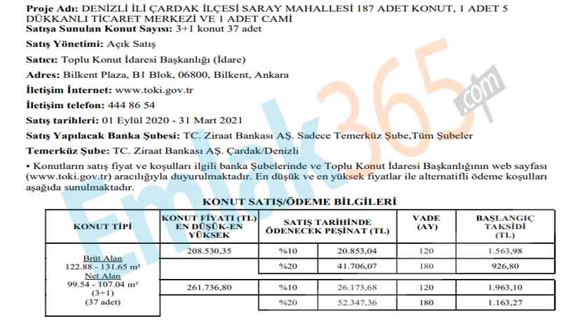 TOKİ'den 7 İlde 13 Bin TL Peşinat, 380 Lira Taksitle 904 Adet Çekilişsiz, Kurasız Konut Satış İlanı Yayımlandı!