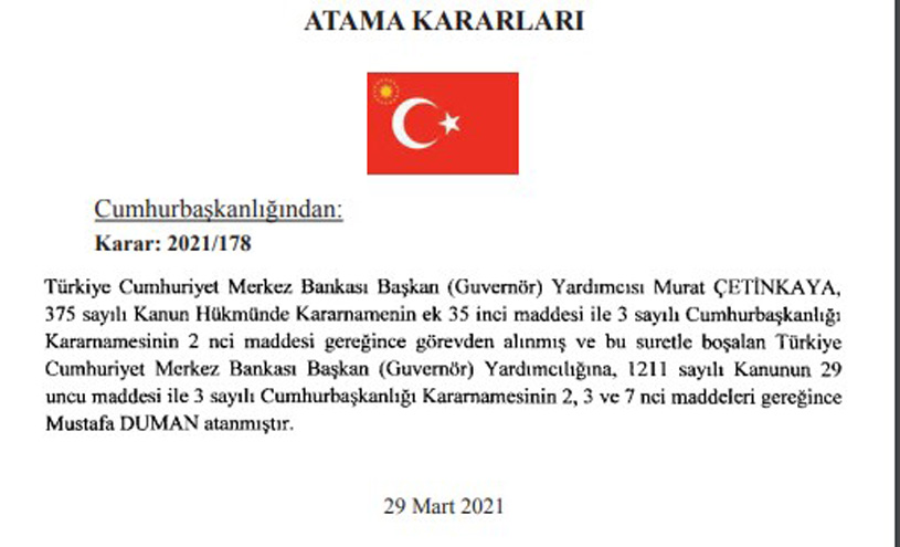 30 Mart Tarihli Cumhurbaşkanlığı Atama Kararları! TCMB Başkan Yardımcısı Görevden Alındı