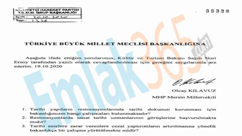 MHP Mersin Milletvekili Kılavuz Soru Önergesi Verdi: Tarihi Eserlere Zarar Verenler Cezalandırılacak