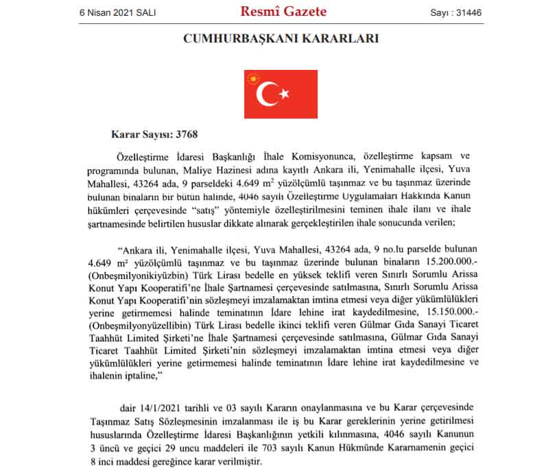 Cumhurbaşkanı Erdoğan Tarafından İmzalanan Yeni Özelleştirme Kararları Resmi Gazete İle Yayımlandı