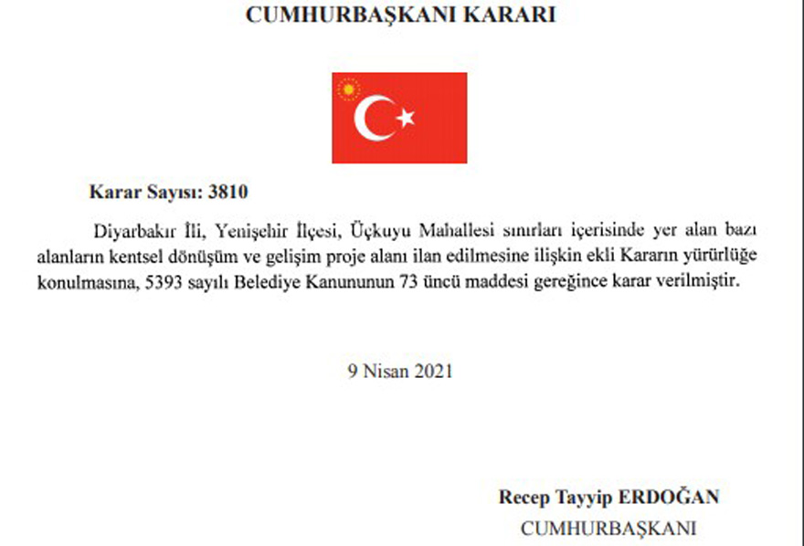 Diyarbakır Yenişehir Üçkuyu Mahallesi Resmi Gazete Kararıyla Kentsel Dönüşüm Proje Alanı İlan Edildi