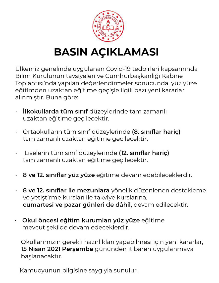 Son Dakika Kabine Toplantısı Sonrası MEB Uzaktan Eğitim Kararlarını Sınıf Sınıf Açıkladı