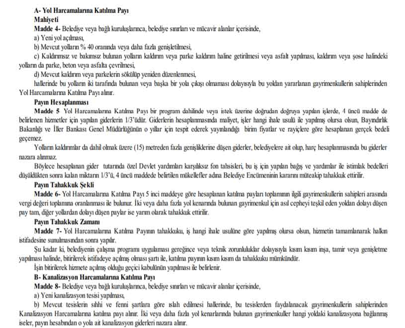 2464 Sayılı Belediye Gelirleri Kanunu Kapsamında Yol Harcamalarına Katılma Asfalt Katılım Payı Değişti
