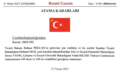 Kabine Değişikliği Yapıldı, Resmi Gazete'de Yayımlandı! Hangi Bakanlar Görevden Alındı, Yerlerine Kimler Atandı!