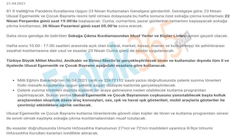 İçişleri Bakanlığından Son Dakika Açıklaması: Sokağa Çıkma Yasağı Muaf Olanlar, Yerler ve Kişiler Listesi 23 Nisan Genelgesi Yayımlandı!