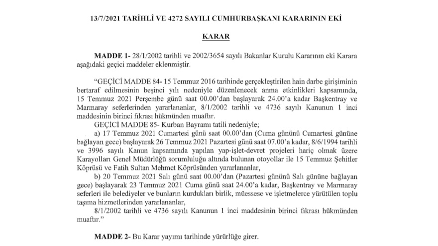 Kurban Bayramı'nda Hangi Yollar Ücretsiz, Bedava Köprü ve Otoyollar Hangileri, Bayramda Başkentray ve Marmaray Bedava Mı?