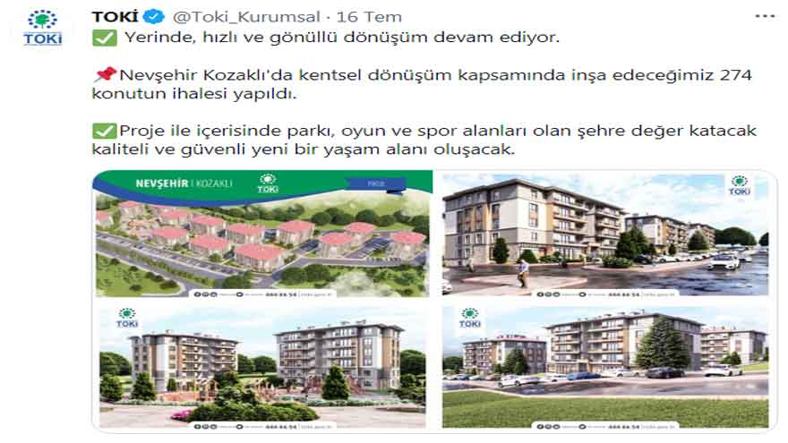 TOKİ Nevşehir Kozaklı Kentsel Dönüşüm İhalesi Yapıldı