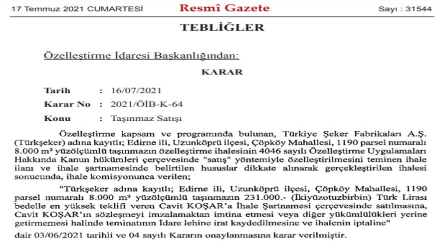 Türkiye Şeker Fabrikaları ve TEDAŞ Hakkında Yeni Özelleştirme Kararları!