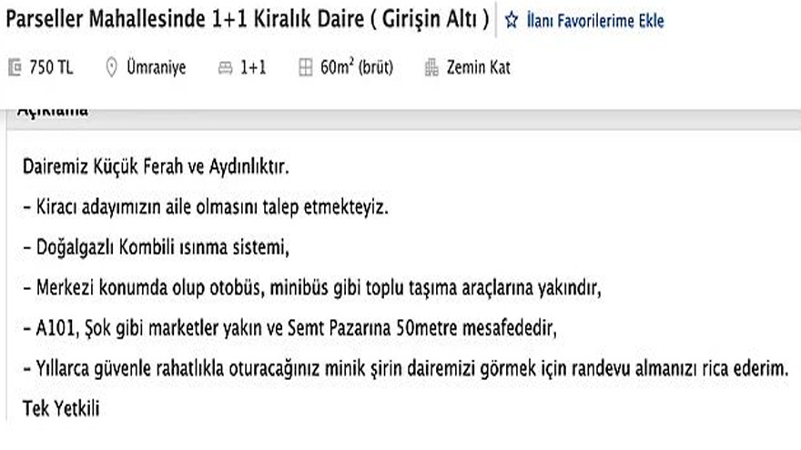 1+1 Giriş Altı 55 M2 Daire İçin Aile Olma Şartı Koyan Emlakçı Sosyal Medyayı Salladı!