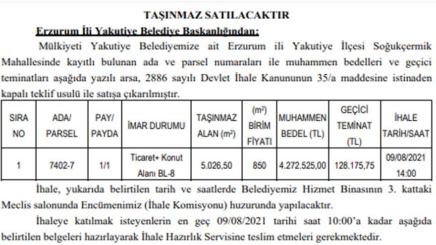 3 Belediyeden Satılık Arsa İlanları!