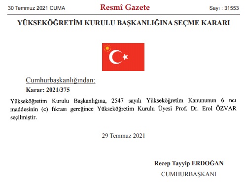 Cumhurbaşkanı Erdoğan'ın İmzasıyla Resmi Gazete'de Yayımlanan Kararla YÖK Başkanı Olarak Atanan Erol Özvar Kimdir?