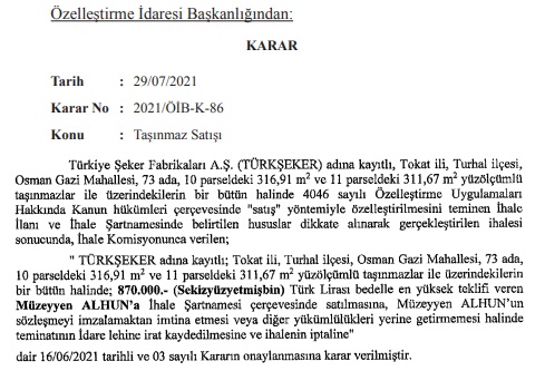 Özelleştirme İdaresi Başkanlığının Bazı Özelleştirme İhalelerinin Sonuçları Resmi Gazete'de Yayınlandı