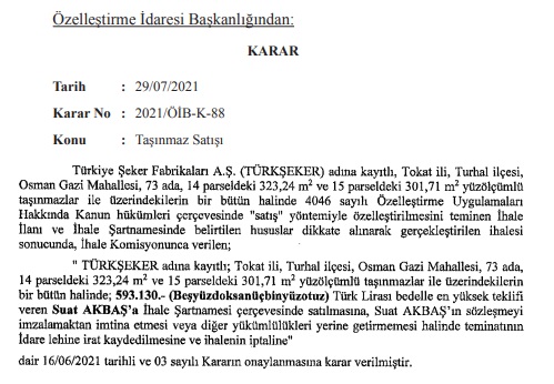 Özelleştirme İdaresi Başkanlığının Bazı Özelleştirme İhalelerinin Sonuçları Resmi Gazete'de Yayınlandı