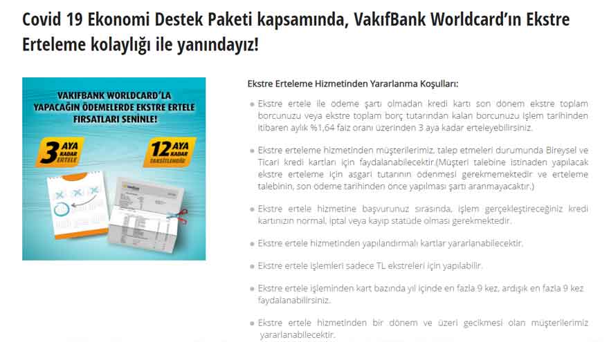 Kredi Kartı Borcu Olanlara Vakıfbank Pandemi Destek Paketi: 3 Ay Ödemesiz Dönemli 12 Taksit!