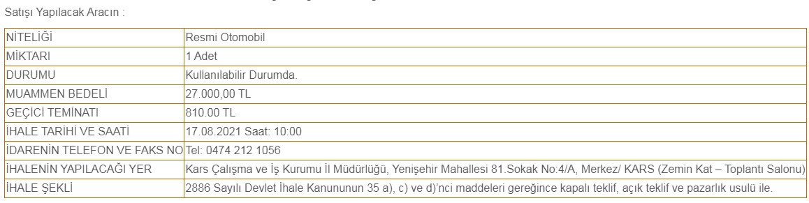 İŞKUR 27.000 TL'ye İkinci El Araç Satacak! İşte Aracın Markası, Modeli, Satış Tarihi