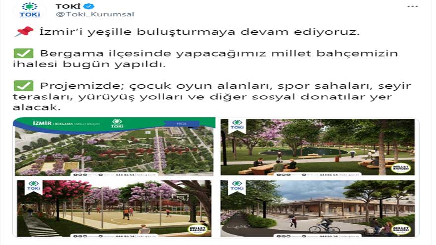 TOKİ İzmir Bergama Millet Bahçesi İhalesi Yapıldı!