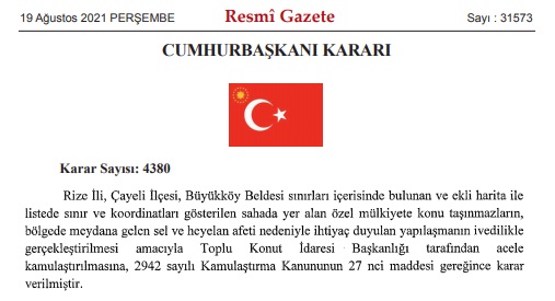 Resmi Gazete Acele Kamulaştırma Kararları! Cumhurbaşkanı Erdoğan TOKİ'ye Yetki Verdi!