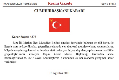 Resmi Gazete Acele Kamulaştırma Kararları! Cumhurbaşkanı Erdoğan TOKİ'ye Yetki Verdi!