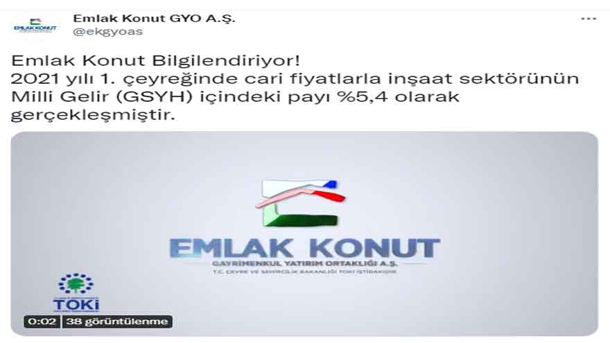 Emlak Konut Açıkladı! İnşaat Sektörünün Milli Gelir İçindeki Payı Yüzde 5.4 Oldu