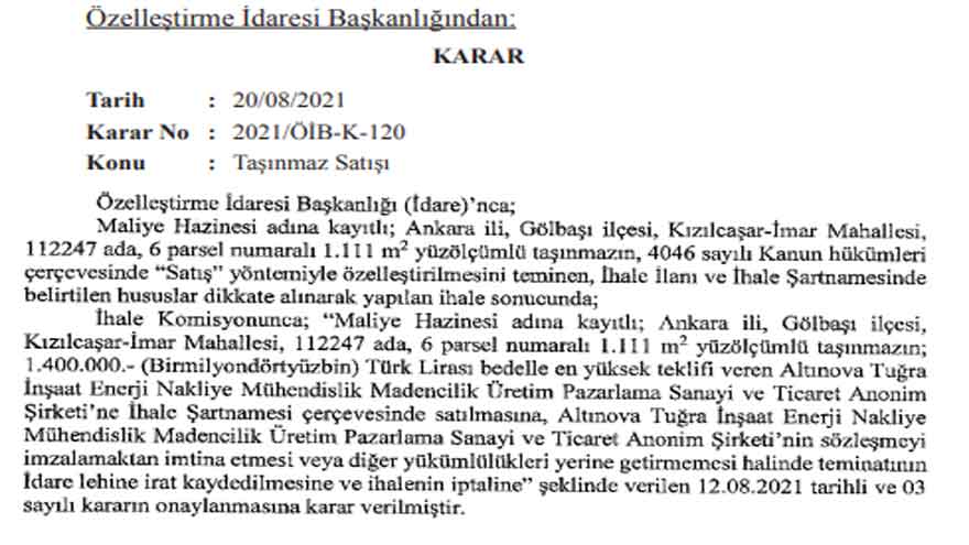 Yeni Özelleştirme Kararları Resmi Gazete İle Yayımlandı! Maliye Hazinesi Arsaları Kimlere Satıldı?