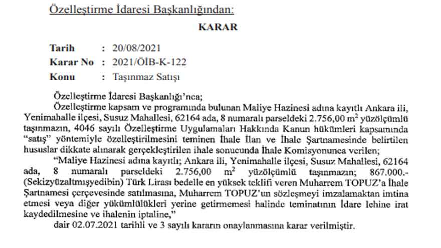 Yeni Özelleştirme Kararları Resmi Gazete İle Yayımlandı! Maliye Hazinesi Arsaları Kimlere Satıldı?