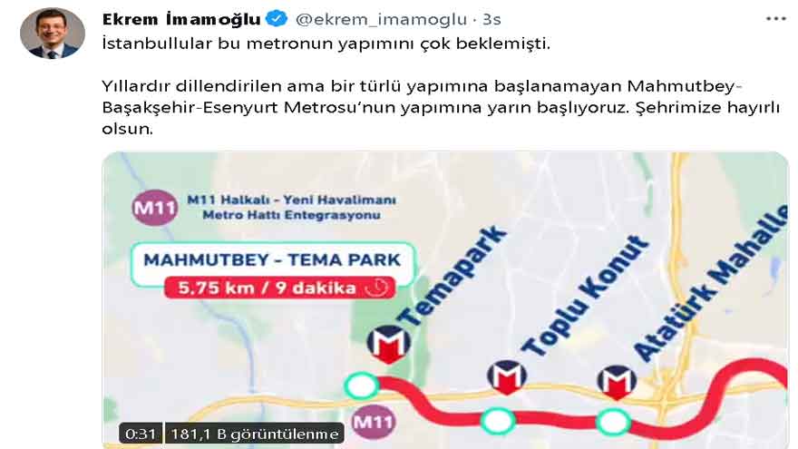 İmamoğlu Müjdeyi Verdi: Mahmutbey Başakşehir Esenyurt Metrosu Yapım Çalışmaları Başlıyor!