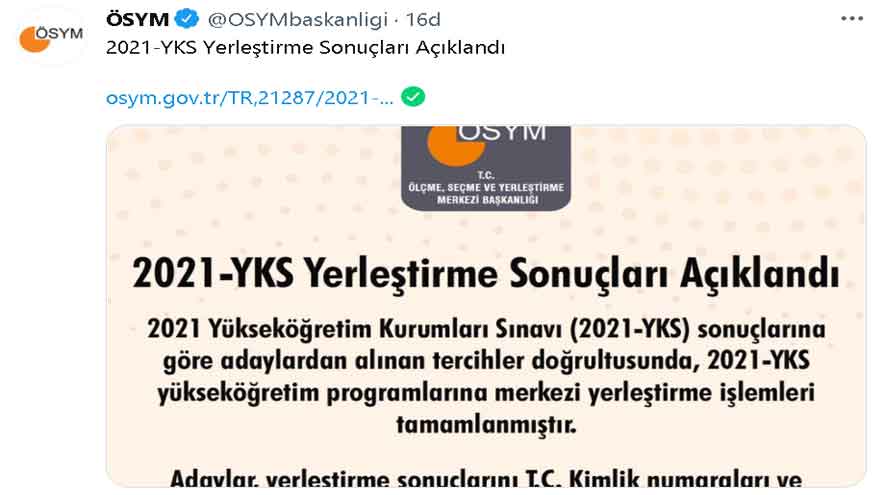 Son Dakika: 2021 YKS Yerleştirme Tercih Sonuçları Açıklandı!