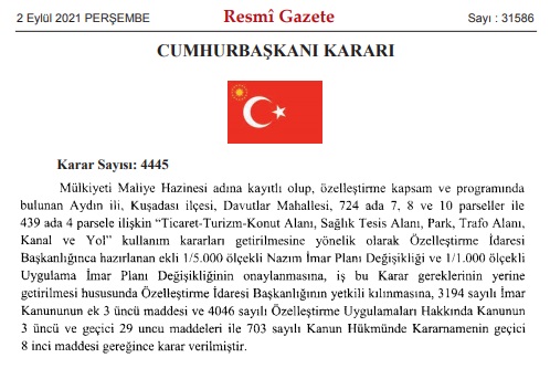 Cumhurbaşkanı Erdoğan'ın İmzasıyla Özelleştirme İdaresi Başkanlığı İle İlgili Karar Resmi Gazete'de Yayınlandı