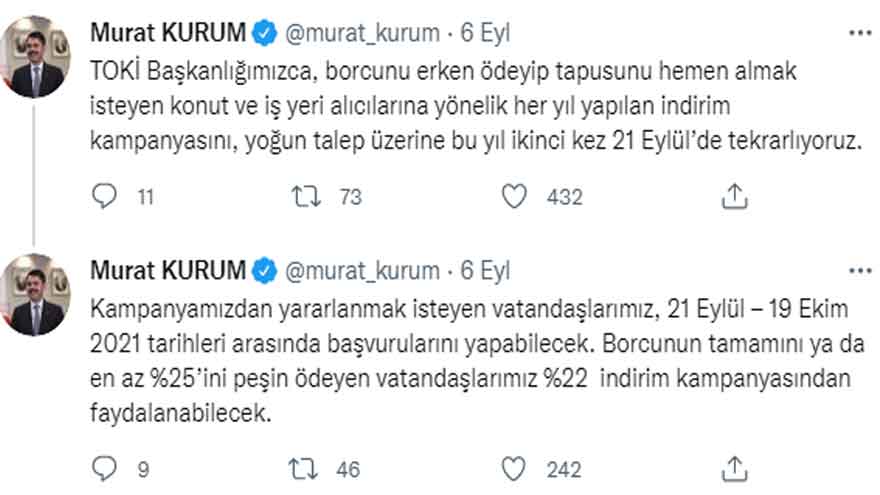 Bakan Kurum Açıkladı: TOKİ'ye Borcu Olanlara Yüzde 22 İndirim Müjdesi! Borç Kapatma Peşin Ödeme İndirimi 2021