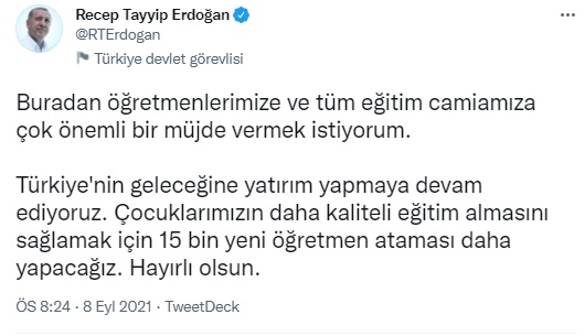 Cumhurbaşkanı Erdoğan'dan 15 Bin Öğretmen Ataması Müjdesi! Başvurular Ne Zaman Yapılacak?