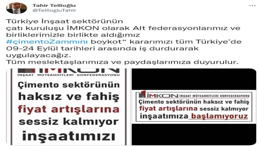 İMKON'dan Son Dakika Grev Açıklamasıı: Müteahhitlerin Çimento Zammını Boykot Grevi Başlıyor!