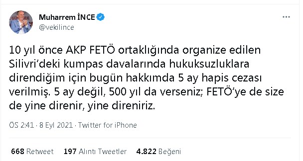 Son Dakika! Muharrem İnce Hapis Cezasına Çarptırıldığını Duyurdu