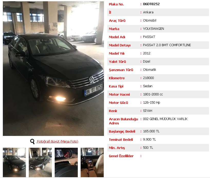 İlk Tekli Bekleniyor! Ziraat Bankası 2012 Model Volkwagen Passat Marka Araç Satıyor