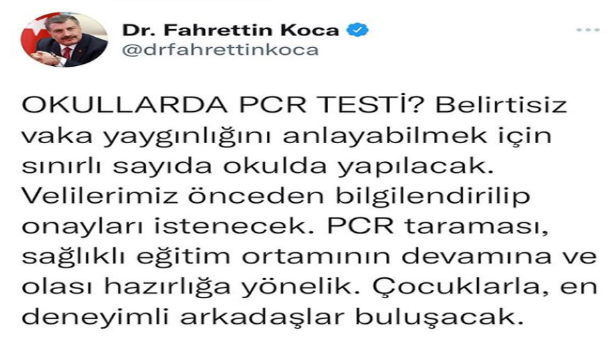 Aileler Dikkat! Okullarda Rastgele Öğrenci Seçilerek PCR Testi Taraması Yapılacak!