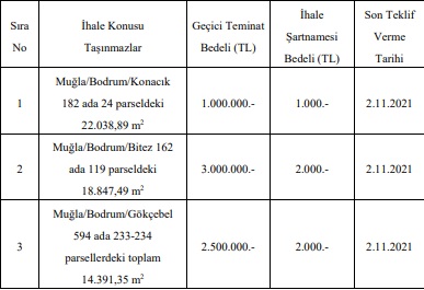 Özelleştirme İdaresi Başkanlığı Duyurdu! Muğla Bodrum'da 3 Adet Arazi Satış Yoluyla Özelleştirilecek!