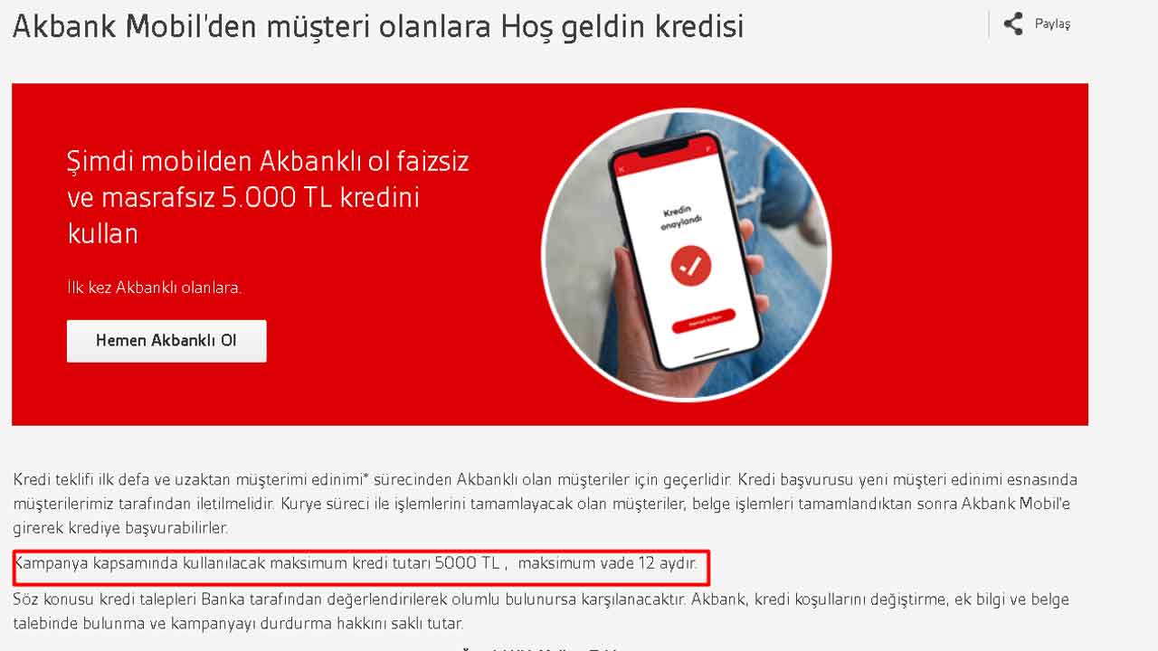 Akbank Az Önce Duyurdu: Faizsiz ve Masrafsız 5 Bin TL Kredi Başvurusu Başladı!