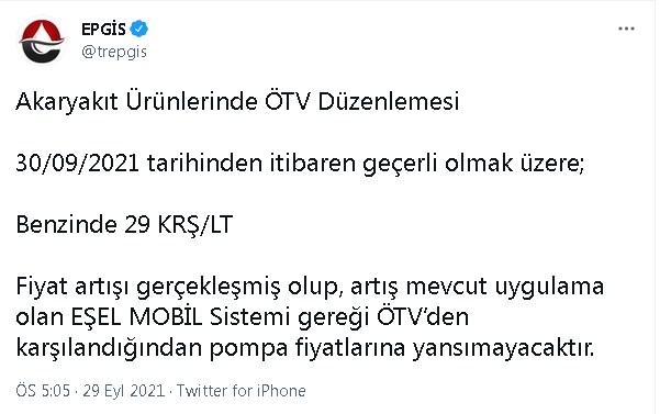 Dün Motorine Bugün Benzine! EPGİS Çift Haneli Zammı Duyurdu